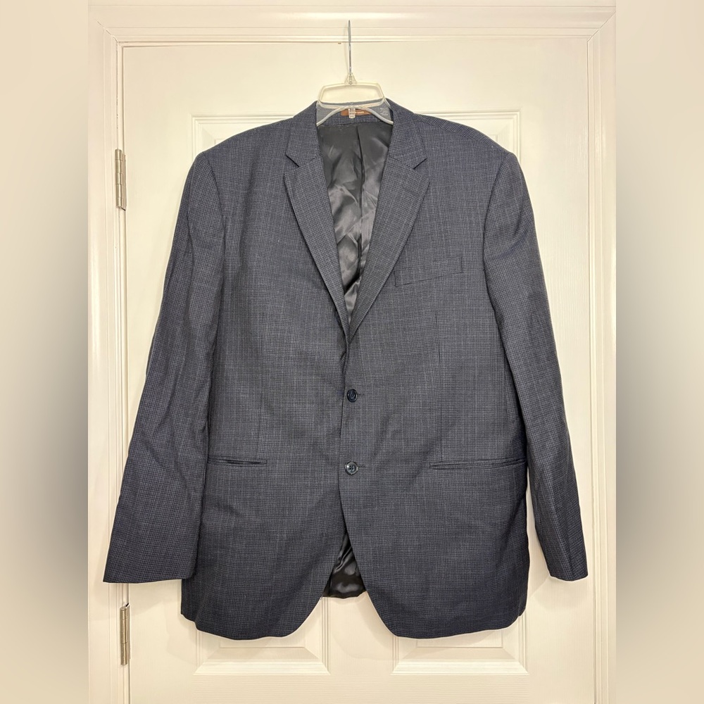 Peter Millar Blue Plaid Wool Blazer Sport Coat Dual Vent Made Canada Men's 44R